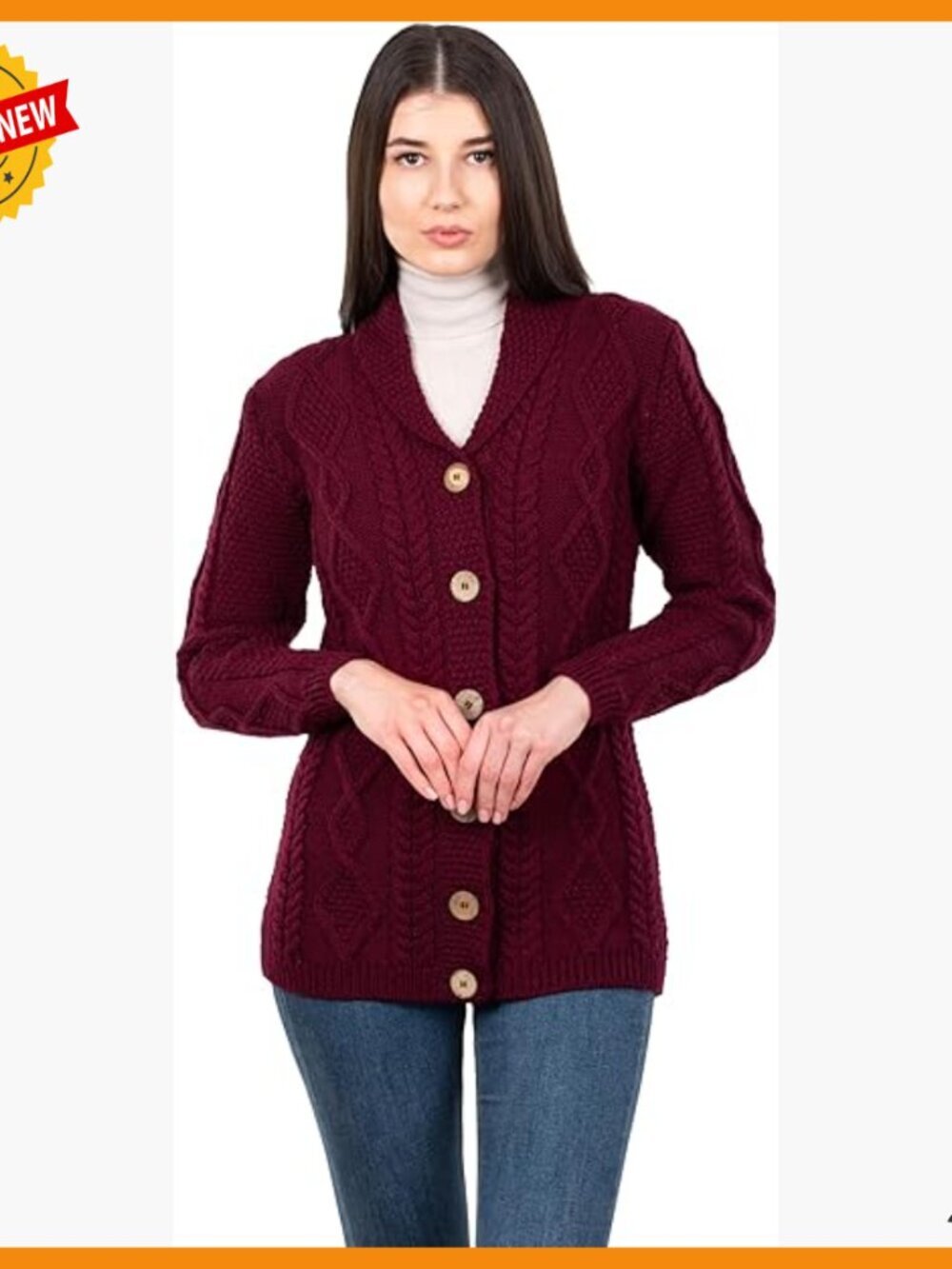 100% Merino Wool Shawl Neck Cardigan V-Neck Sweater Buttoned